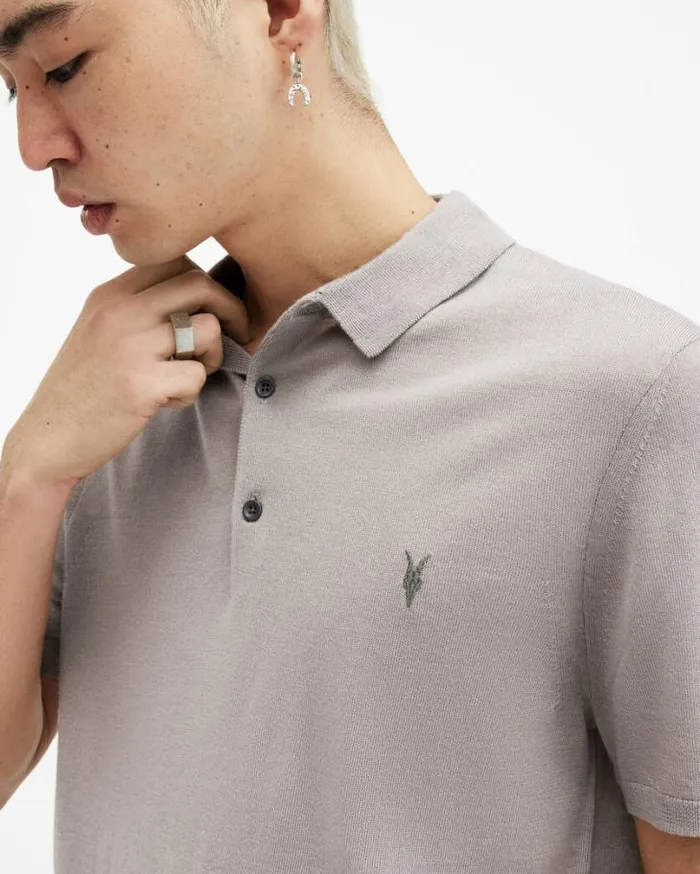 Mode Merino Short Sleeve Polo Shirt Chestnut Taupe Men AllSaints Polos