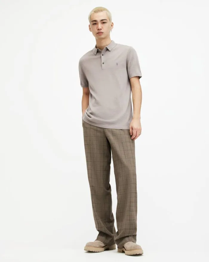 Mode Merino Short Sleeve Polo Shirt Chestnut Taupe Men AllSaints Polos
