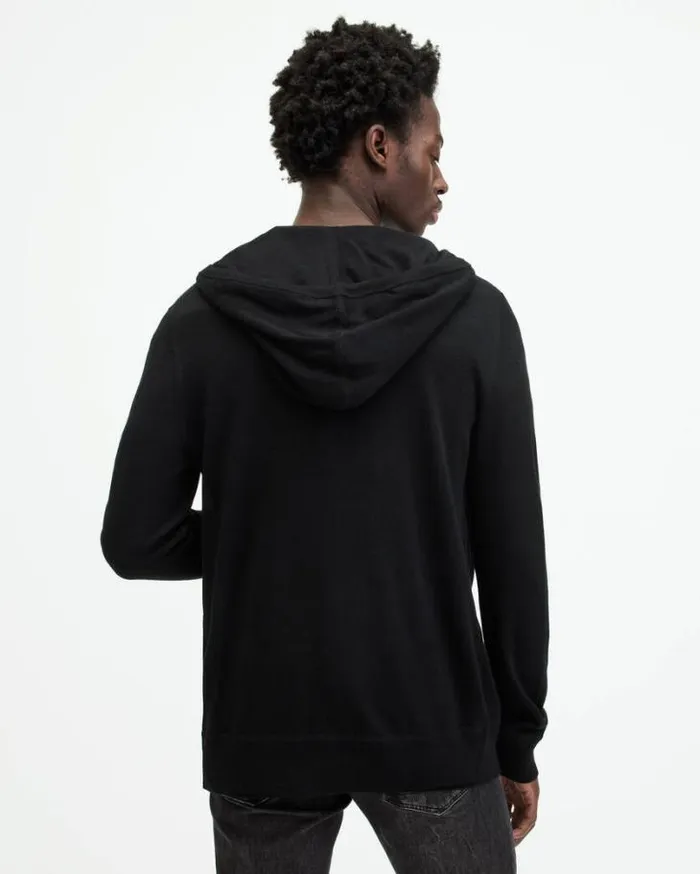 Mode Merino Zip Up Ramskull Hoodie Black Men AllSaints Sweaters