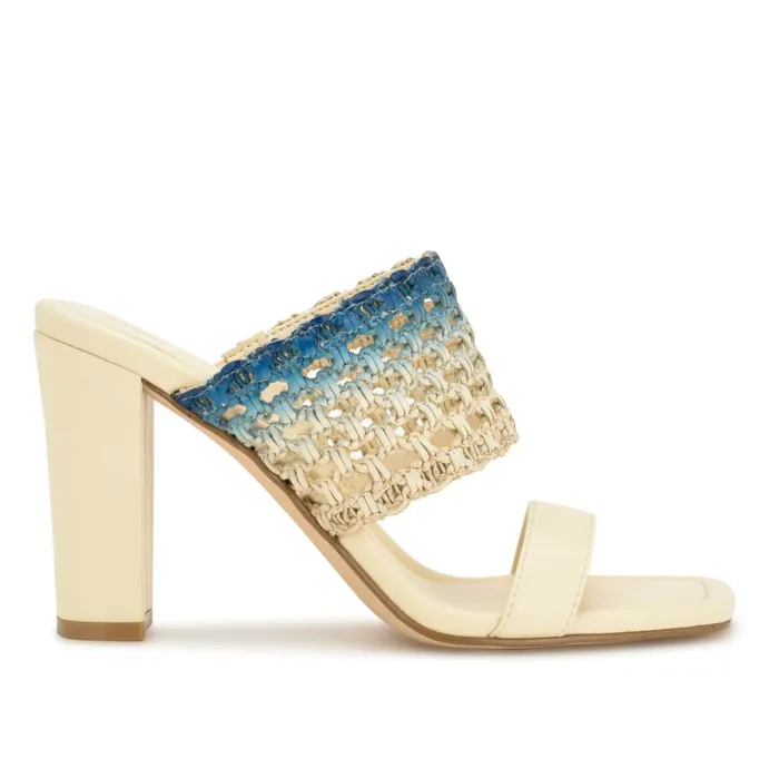Mylas Heeled Slide Sandals Cream Blue Ombre Women Nine West Heeled
