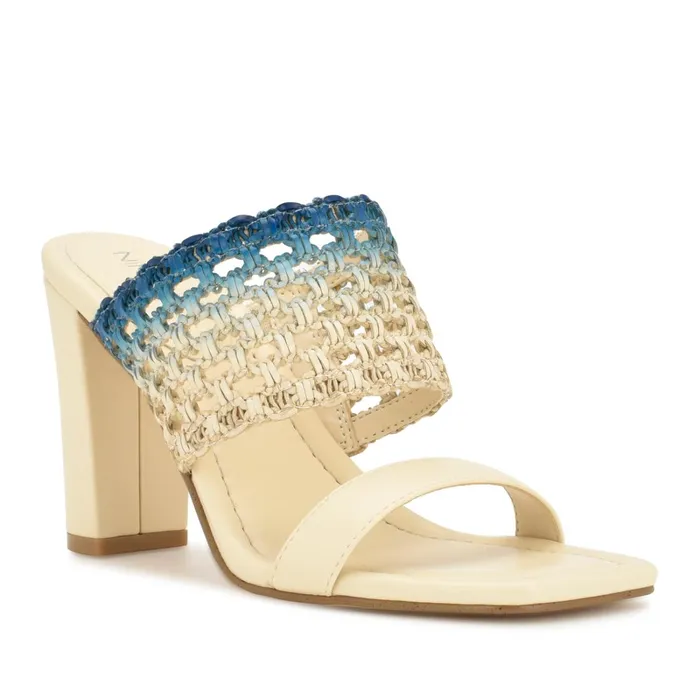 Mylas Heeled Slide Sandals Cream Blue Ombre Women Nine West Heeled Mylas Heeled Slide Sandals Cream Blue Ombre Women Nine West Heeled