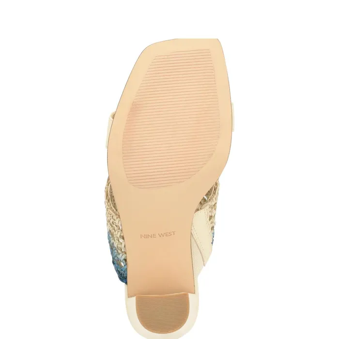 Mylas Heeled Slide Sandals Cream Blue Ombre Women Nine West Heeled Mylas Heeled Slide Sandals Cream Blue Ombre Women Nine West Heeled