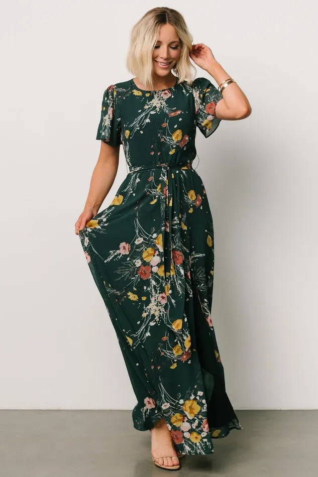 Naomi Short Sleeve Maxi Dress Dark Green Floral Women Baltic Born Mother Of The Bride Naomi Short Sleeve Maxi Dress Dark Green Floral Women Baltic Born Mother Of The Bride