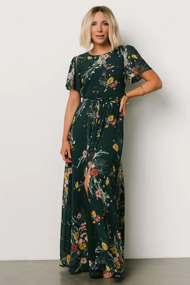 Naomi Short Sleeve Maxi Dress Dark Green Floral Women Baltic Born Mother Of The Bride Naomi Short Sleeve Maxi Dress Dark Green Floral Women Baltic Born Mother Of The Bride