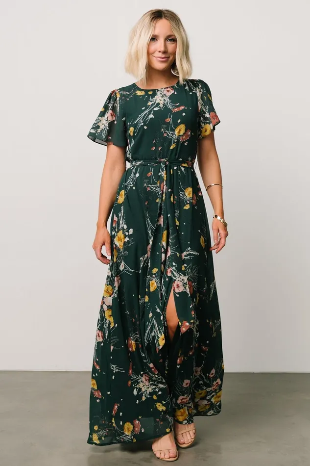 Naomi Short Sleeve Maxi Dress Dark Green Floral Women Baltic Born Mother Of The Bride Naomi Short Sleeve Maxi Dress Dark Green Floral Women Baltic Born Mother Of The Bride