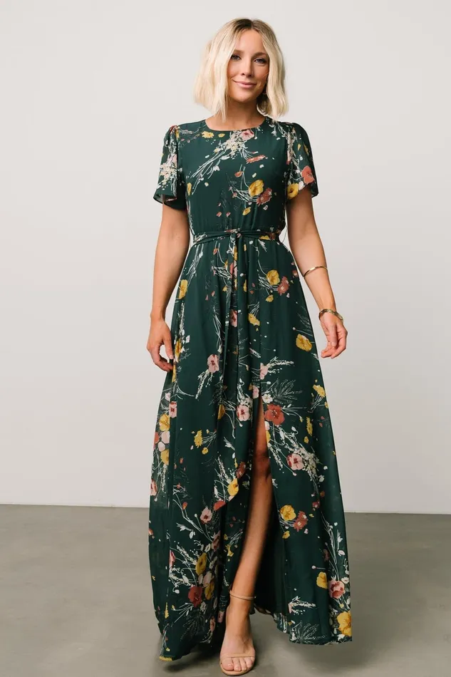 Naomi Short Sleeve Maxi Dress Dark Green Floral Women Baltic Born Mother Of The Bride Naomi Short Sleeve Maxi Dress Dark Green Floral Women Baltic Born Mother Of The Bride