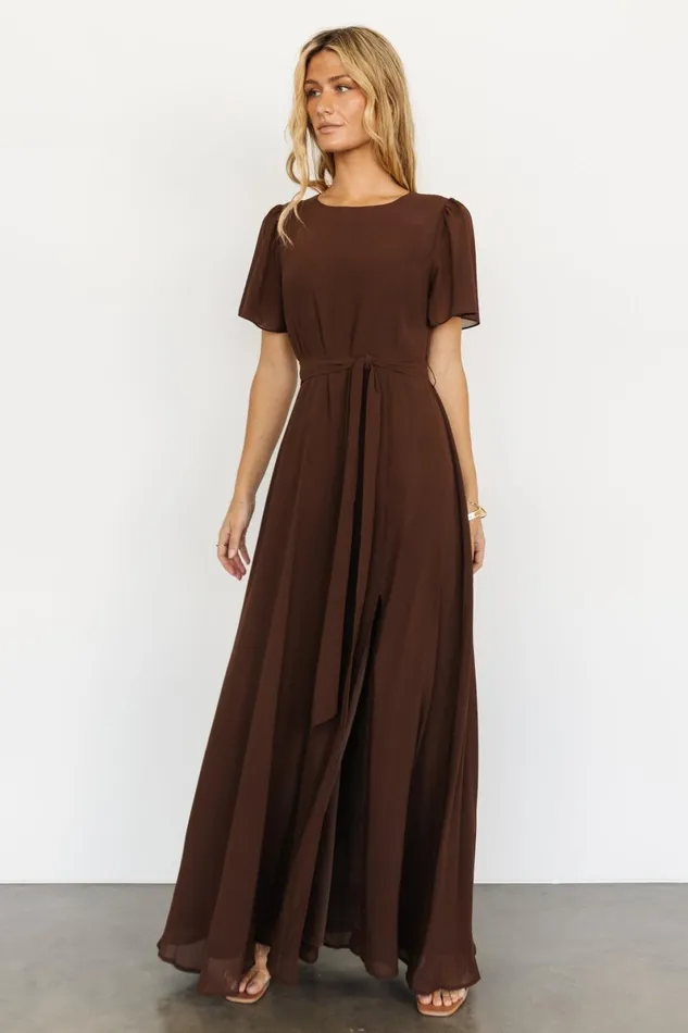 Naomi Short Sleeve Maxi Dress Espresso Women Baltic Born Wedding Guest Naomi Short Sleeve Maxi Dress Espresso Women Baltic Born Wedding Guest