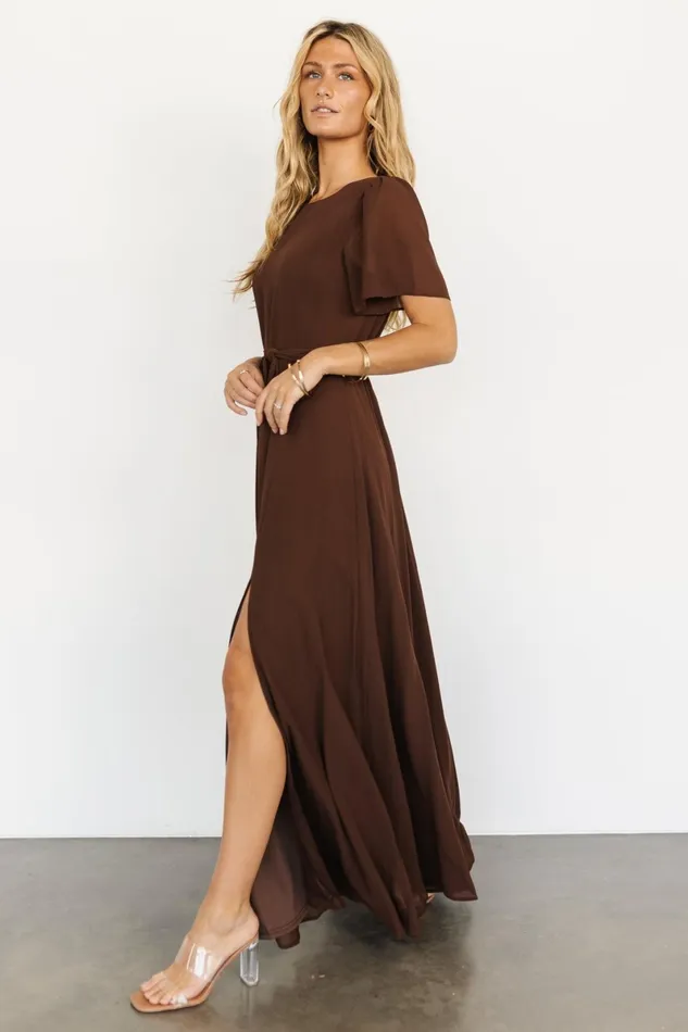 Naomi Short Sleeve Maxi Dress Espresso Women Baltic Born Wedding Guest Naomi Short Sleeve Maxi Dress Espresso Women Baltic Born Wedding Guest