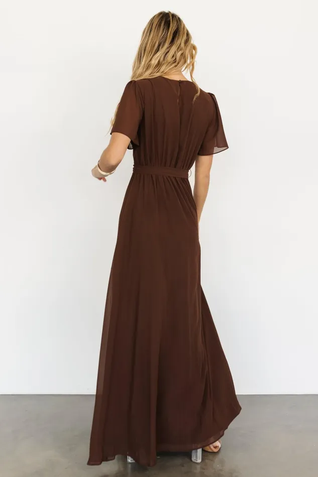 Naomi Short Sleeve Maxi Dress Espresso Women Baltic Born Wedding Guest Naomi Short Sleeve Maxi Dress Espresso Women Baltic Born Wedding Guest