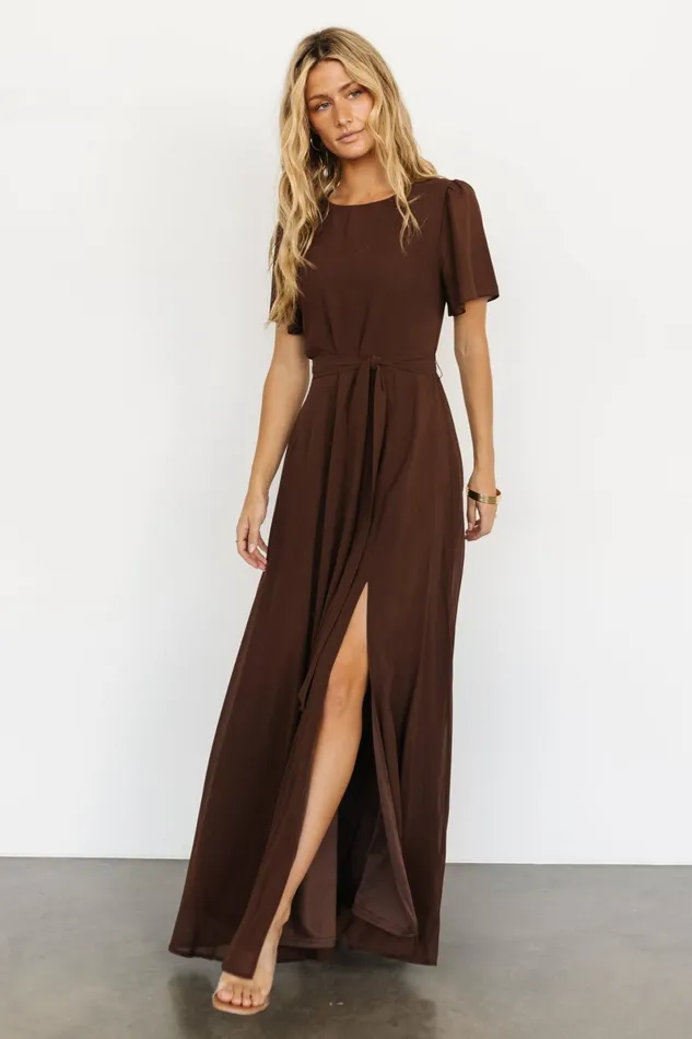 Naomi Short Sleeve Maxi Dress Espresso Women Baltic Born Wedding Guest Naomi Short Sleeve Maxi Dress Espresso Women Baltic Born Wedding Guest