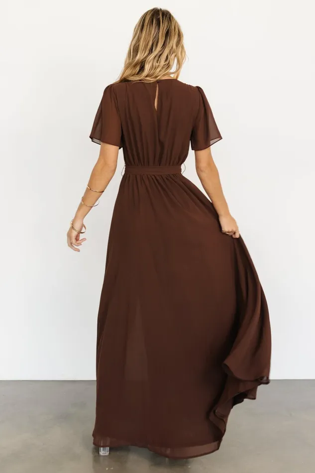 Naomi Short Sleeve Maxi Dress Espresso Women Baltic Born Wedding Guest Naomi Short Sleeve Maxi Dress Espresso Women Baltic Born Wedding Guest