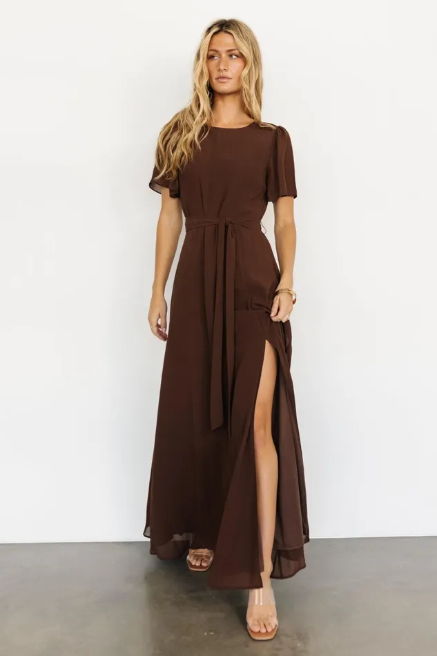 Naomi Short Sleeve Maxi Dress Espresso Women Baltic Born Wedding Guest Naomi Short Sleeve Maxi Dress Espresso Women Baltic Born Wedding Guest