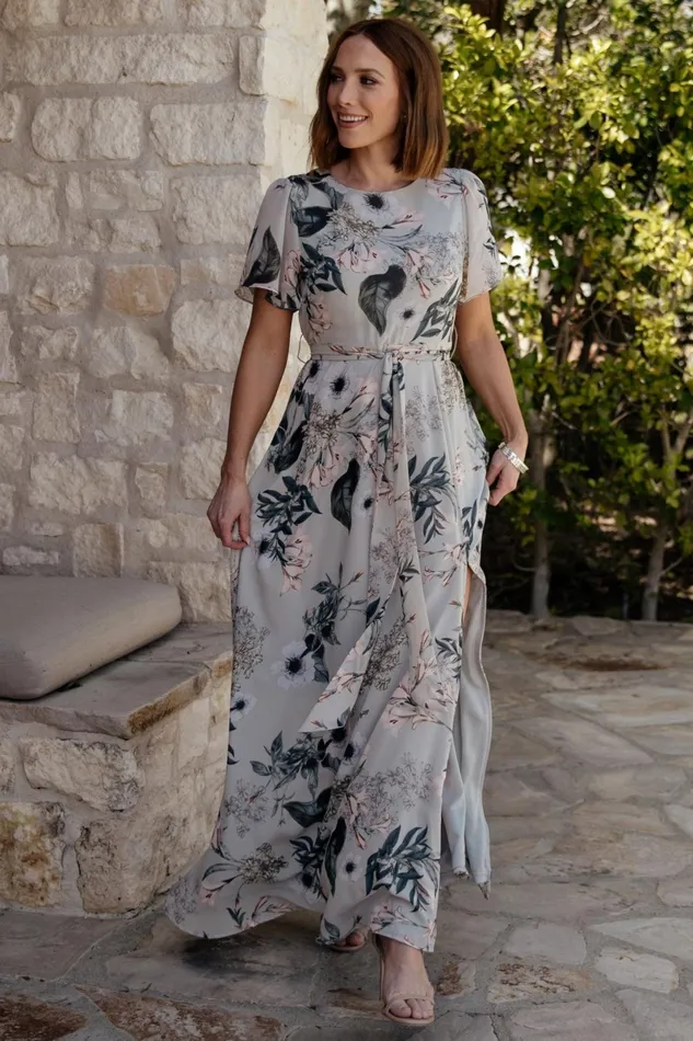 Naomi Short Sleeve Maxi Dress Pale Blue Floral Women Baltic Born Maxi Dresses