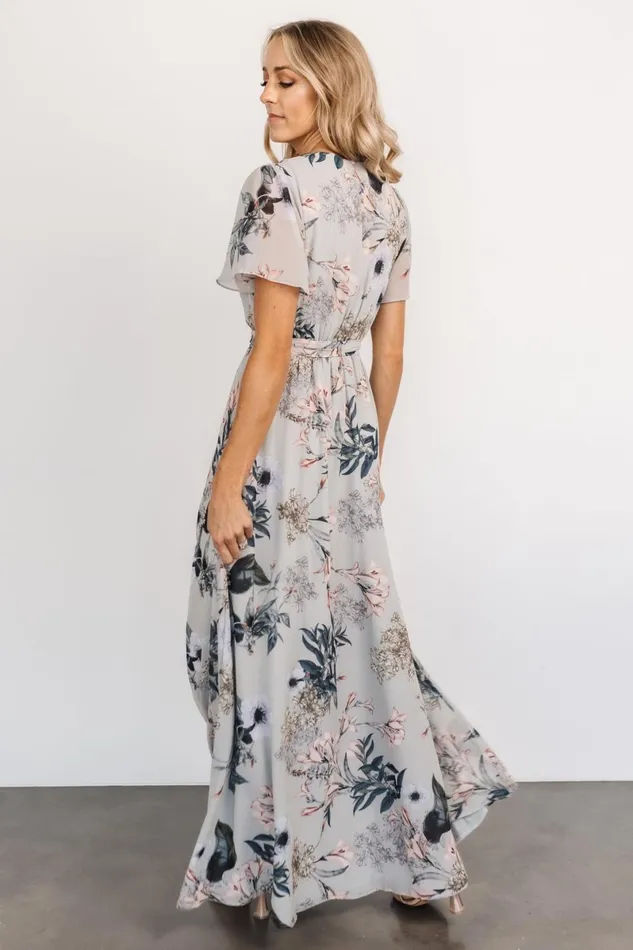 Naomi Short Sleeve Maxi Dress Pale Blue Floral Women Baltic Born Maxi Dresses