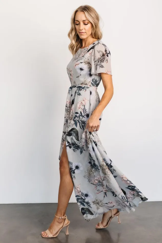 Naomi Short Sleeve Maxi Dress Pale Blue Floral Women Baltic Born Maxi Dresses