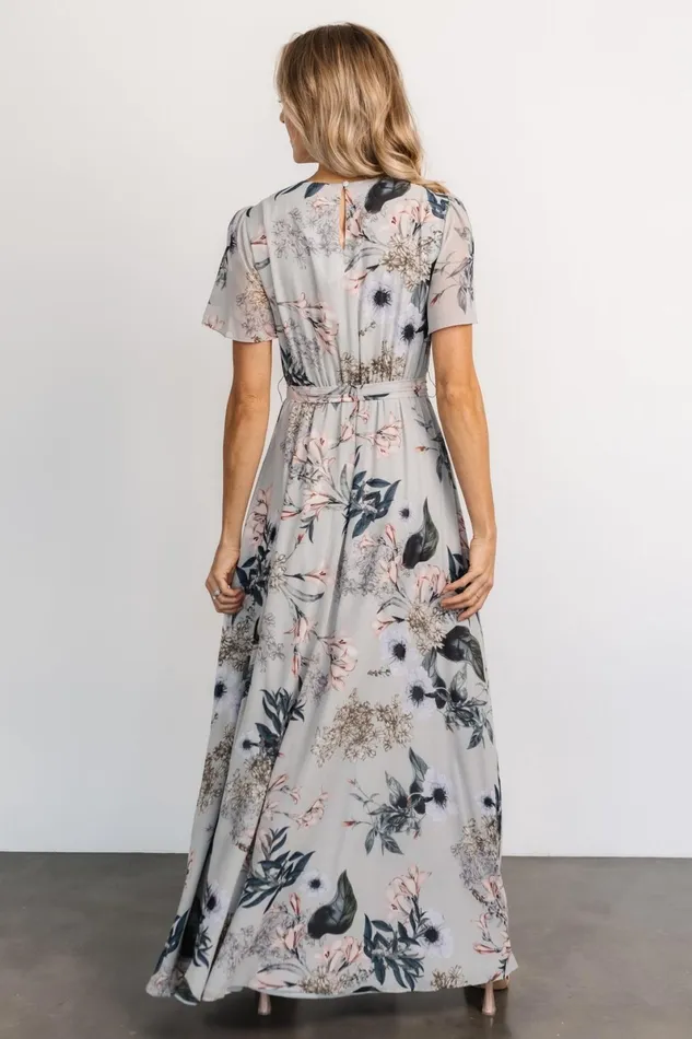Naomi Short Sleeve Maxi Dress Pale Blue Floral Women Baltic Born Maxi Dresses
