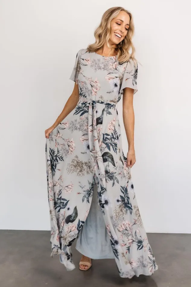 Naomi Short Sleeve Maxi Dress Pale Blue Floral Women Baltic Born Maxi Dresses