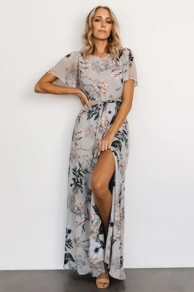 Naomi Short Sleeve Maxi Dress Pale Blue Floral Women Baltic Born Maxi Dresses