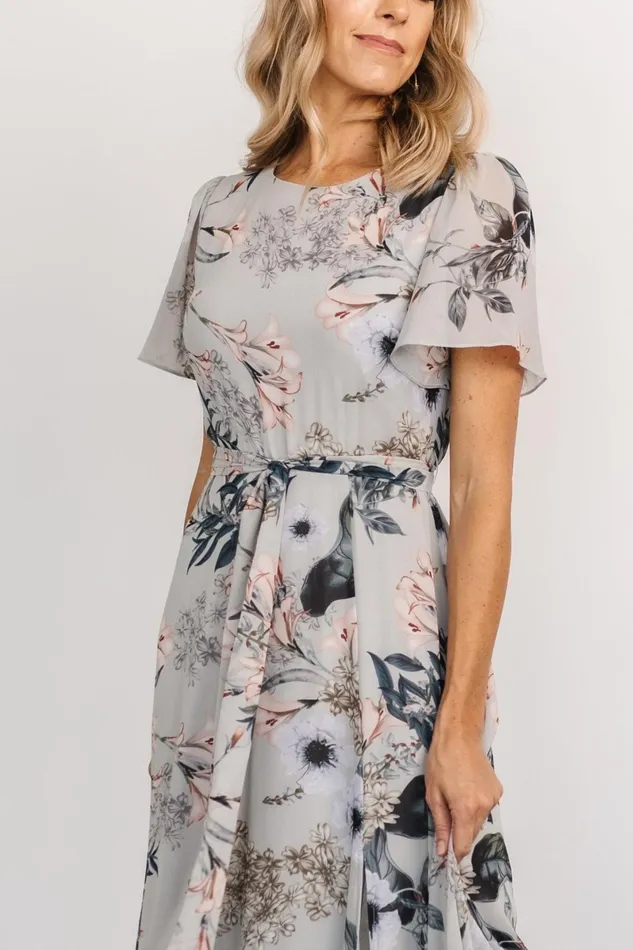 Naomi Short Sleeve Maxi Dress Pale Blue Floral Women Baltic Born Maxi Dresses