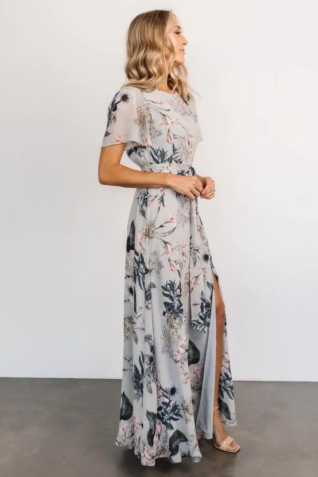 Naomi Short Sleeve Maxi Dress Pale Blue Floral Women Baltic Born Maxi Dresses