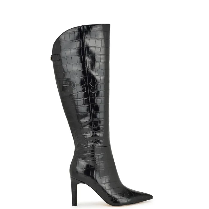 Napts Wide Calf Dress Boots Black Croco Women Nine West Boots and Booties
