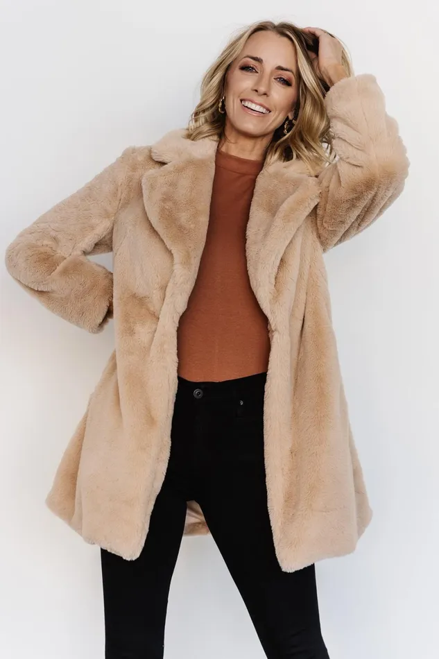 Narla Faux Fur Coat Oatmeal Women Baltic Born Outerwear Narla Faux Fur Coat Oatmeal Women Baltic Born Outerwear