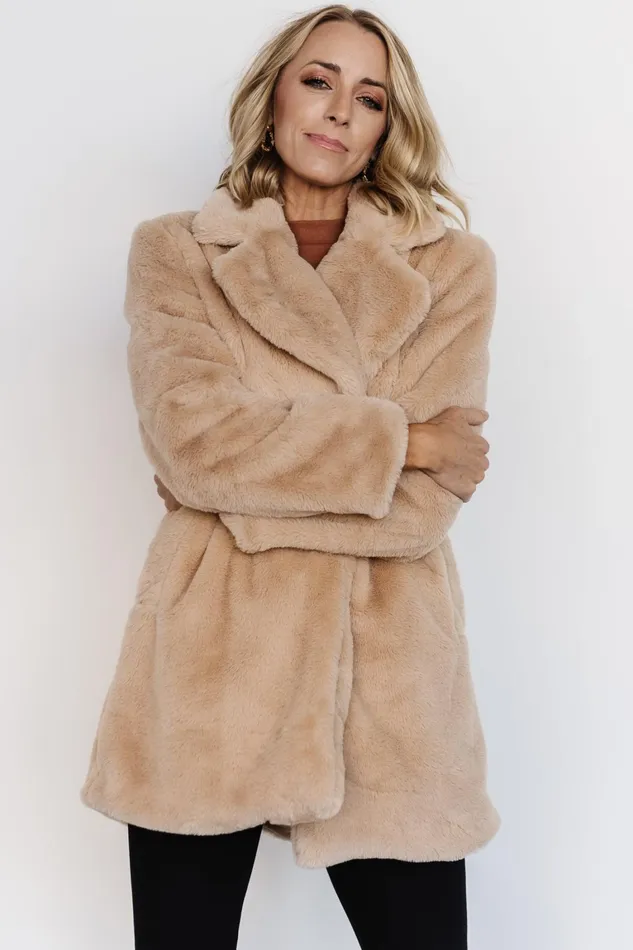 Narla Faux Fur Coat Oatmeal Women Baltic Born Outerwear Narla Faux Fur Coat Oatmeal Women Baltic Born Outerwear