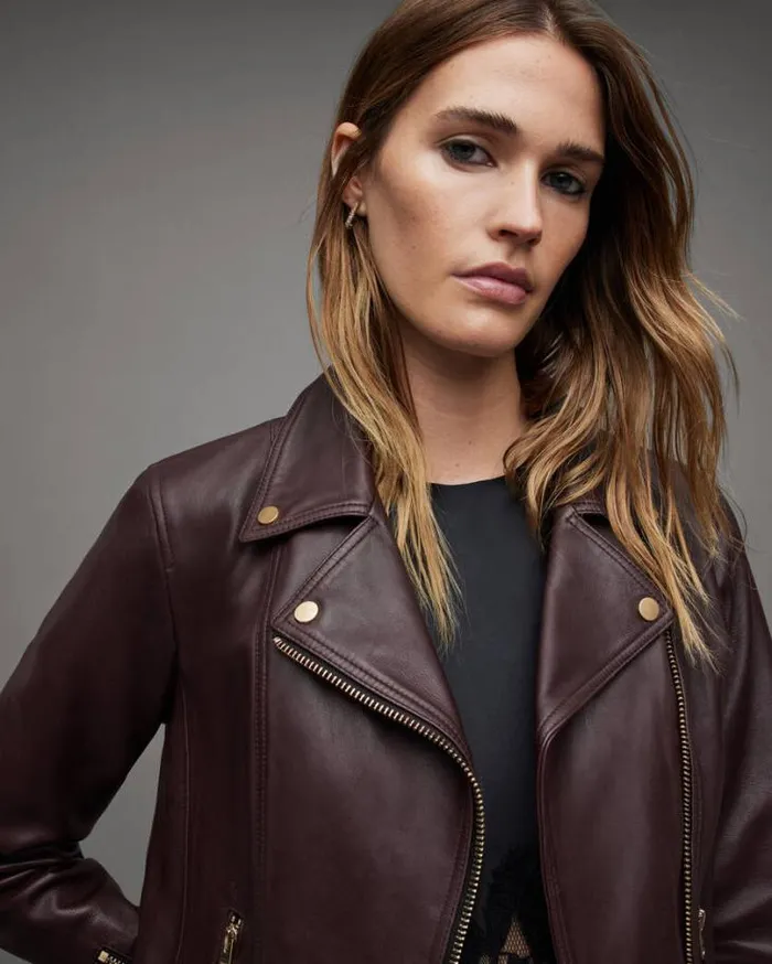 Neve Shrunken Slim Leather Biker Jacket Oxblood Red Women AllSaints Leather Jackets Neve Shrunken Slim Leather Biker Jacket Oxblood Red Women AllSaints Leather Jackets