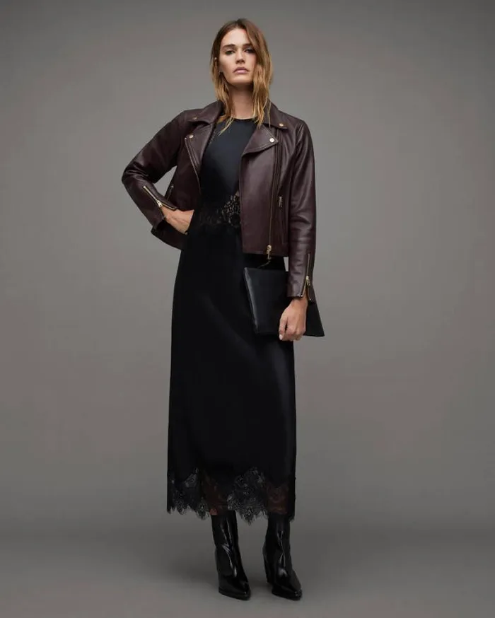 Neve Shrunken Slim Leather Biker Jacket Oxblood Red Women AllSaints Leather Jackets Neve Shrunken Slim Leather Biker Jacket Oxblood Red Women AllSaints Leather Jackets