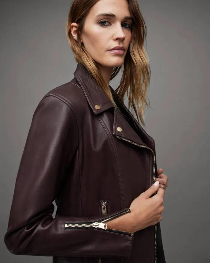 Neve Shrunken Slim Leather Biker Jacket Oxblood Red Women AllSaints Leather Jackets Neve Shrunken Slim Leather Biker Jacket Oxblood Red Women AllSaints Leather Jackets