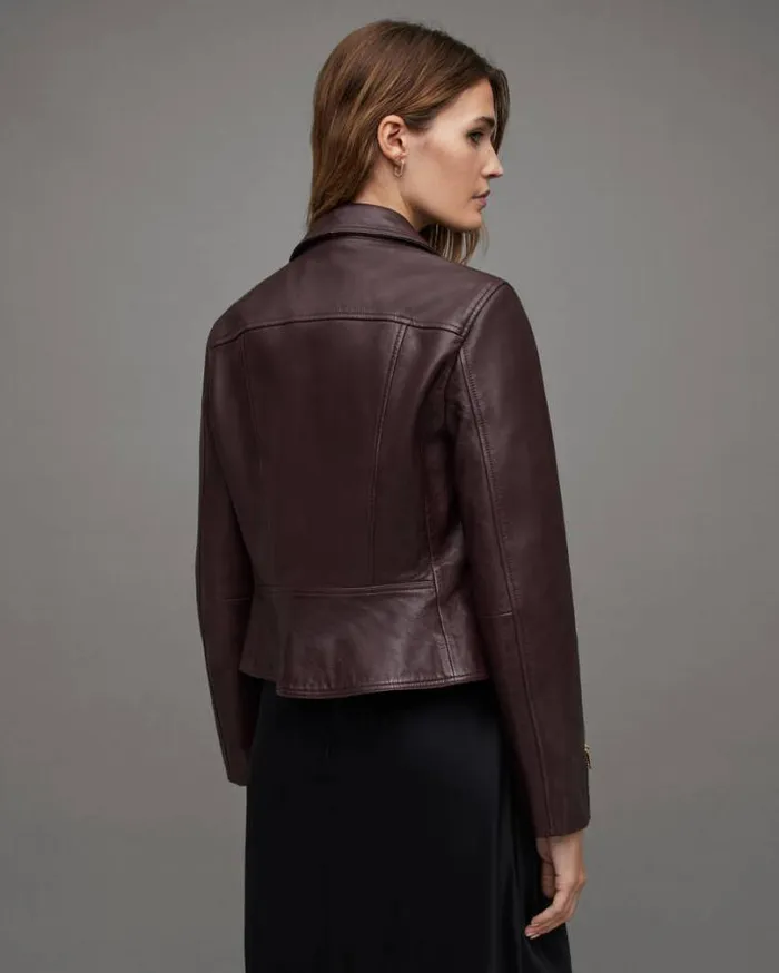 Neve Shrunken Slim Leather Biker Jacket Oxblood Red Women AllSaints Leather Jackets Neve Shrunken Slim Leather Biker Jacket Oxblood Red Women AllSaints Leather Jackets