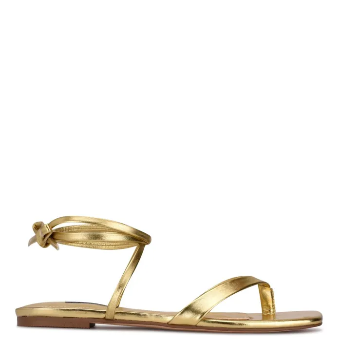 News Ankle Wrap Flat Sandals Gold Women Nine West Flats