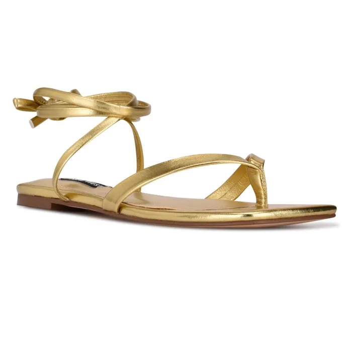 News Ankle Wrap Flat Sandals Gold Women Nine West Flats News Ankle Wrap Flat Sandals Gold Women Nine West Flats