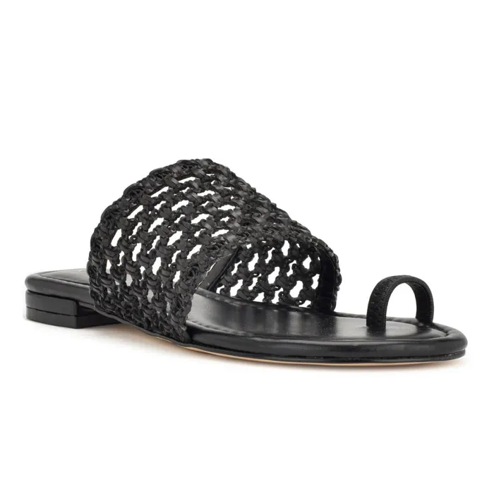 Nolah Flat Slide Sandals Black Woven Women Nine West Sandals Nolah Flat Slide Sandals Black Woven Women Nine West Sandals