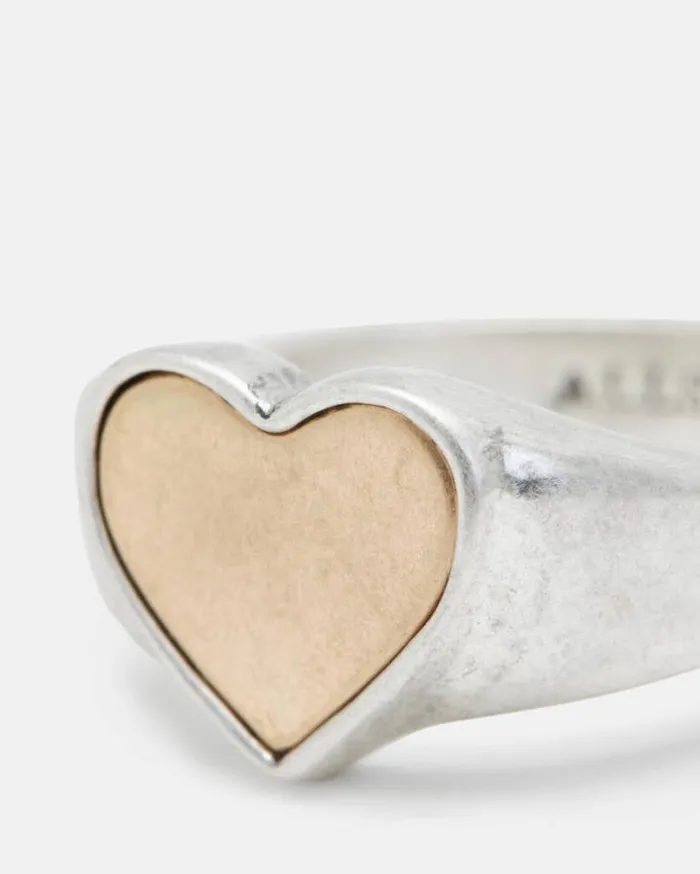Obi Two Tone Heart Shaped Ring Wrm Braswrm Slver Women AllSaints Jewelry