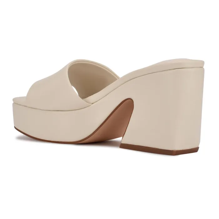 Oklee Platform Slide Sandals Chic Cream Women Nine West Mid Heels Oklee Platform Slide Sandals Chic Cream Women Nine West Mid Heels
