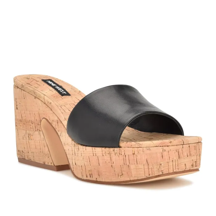 Oklee Platform Slide Sandals Jet Black Women Nine West Casual Oklee Platform Slide Sandals Jet Black Women Nine West Casual
