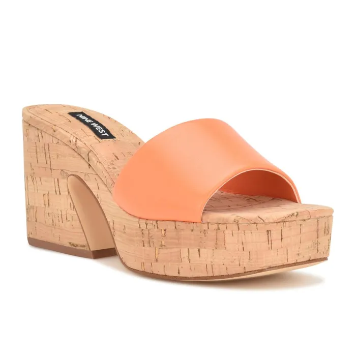 Oklee Platform Slide Sandals Perfect Orange Women Nine West Platforms Oklee Platform Slide Sandals Perfect Orange Women Nine West Platforms