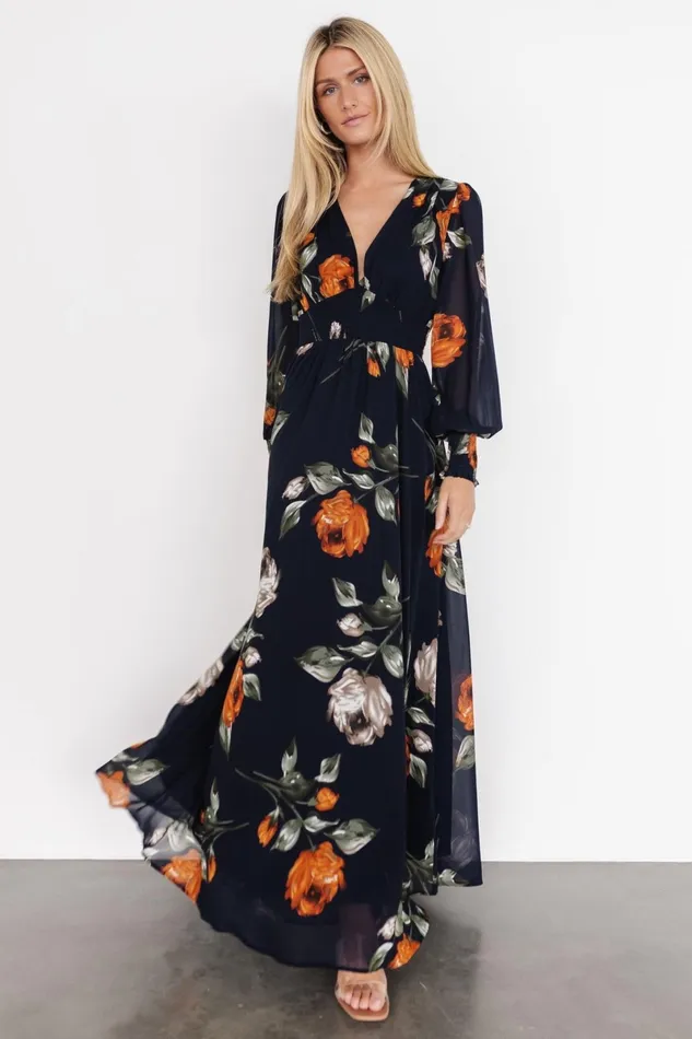 Olivia Maxi Dress Midnight Navy Floral Women Baltic Born Bump Friendly