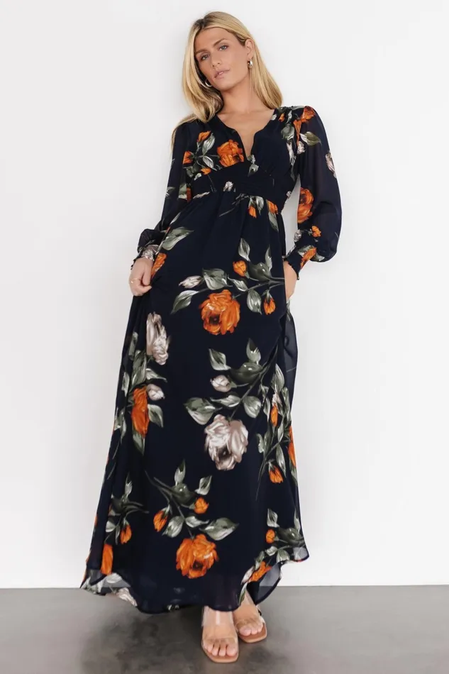 Olivia Maxi Dress Midnight Navy Floral Women Baltic Born Bump Friendly