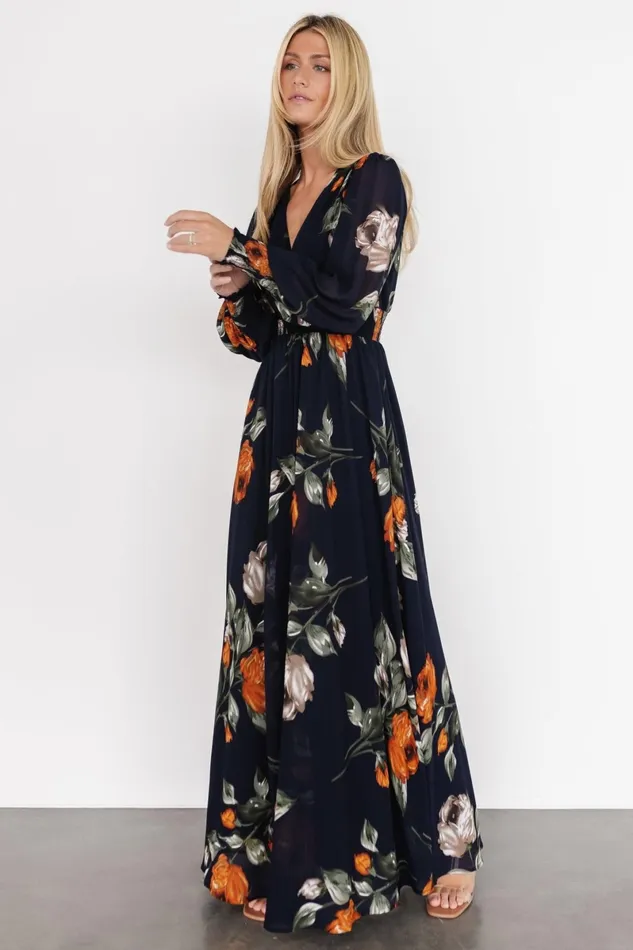 Olivia Maxi Dress Midnight Navy Floral Women Baltic Born Bump Friendly