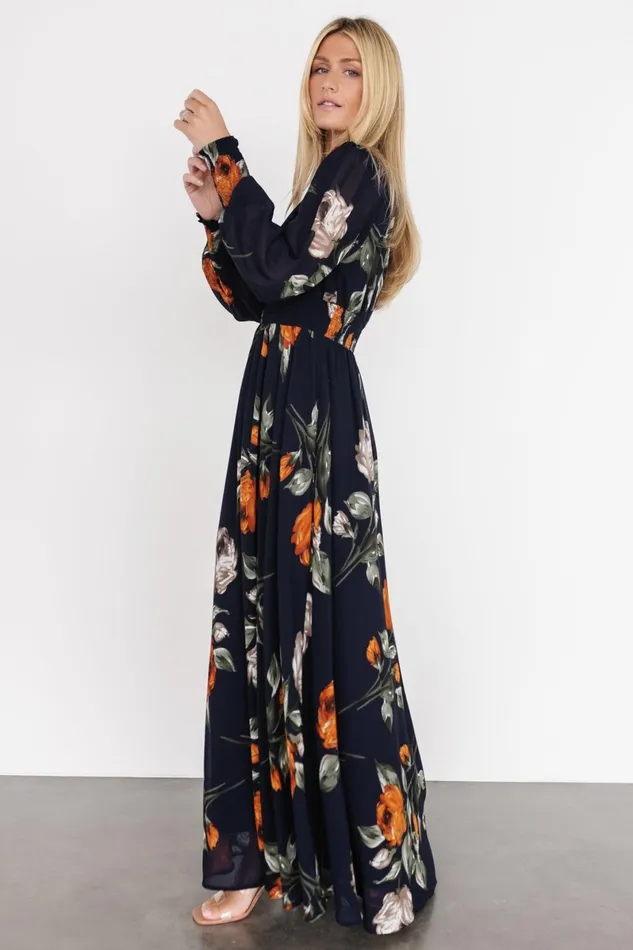 Olivia Maxi Dress Midnight Navy Floral Women Baltic Born Bump Friendly