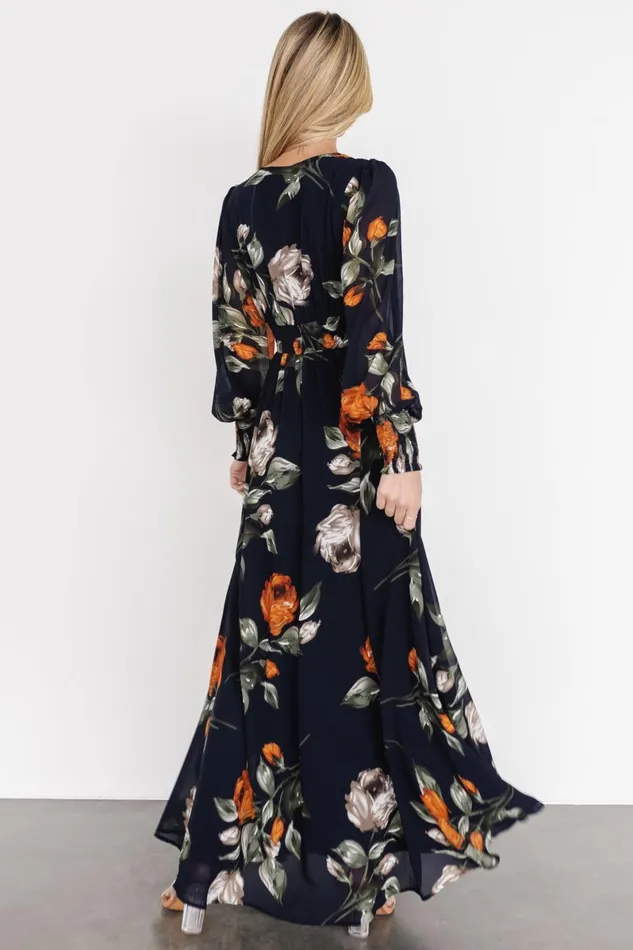 Olivia Maxi Dress Midnight Navy Floral Women Baltic Born Bump Friendly