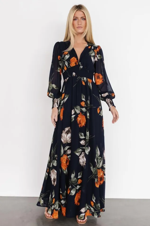 Olivia Maxi Dress Midnight Navy Floral Women Baltic Born Bump Friendly