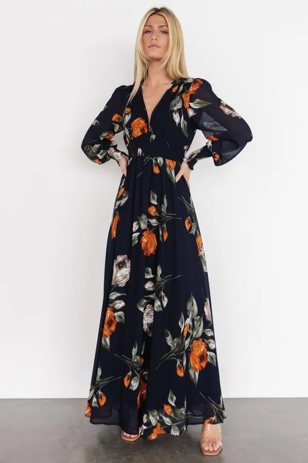 Olivia Maxi Dress Midnight Navy Floral Women Baltic Born Bump Friendly