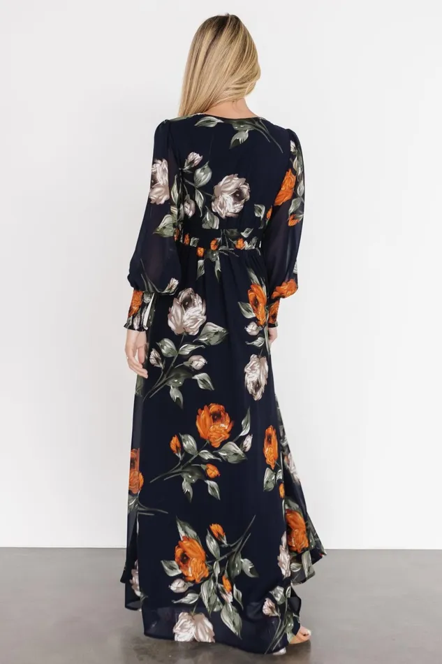 Olivia Maxi Dress Midnight Navy Floral Women Baltic Born Bump Friendly