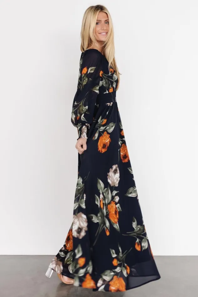 Olivia Maxi Dress Midnight Navy Floral Women Baltic Born Bump Friendly