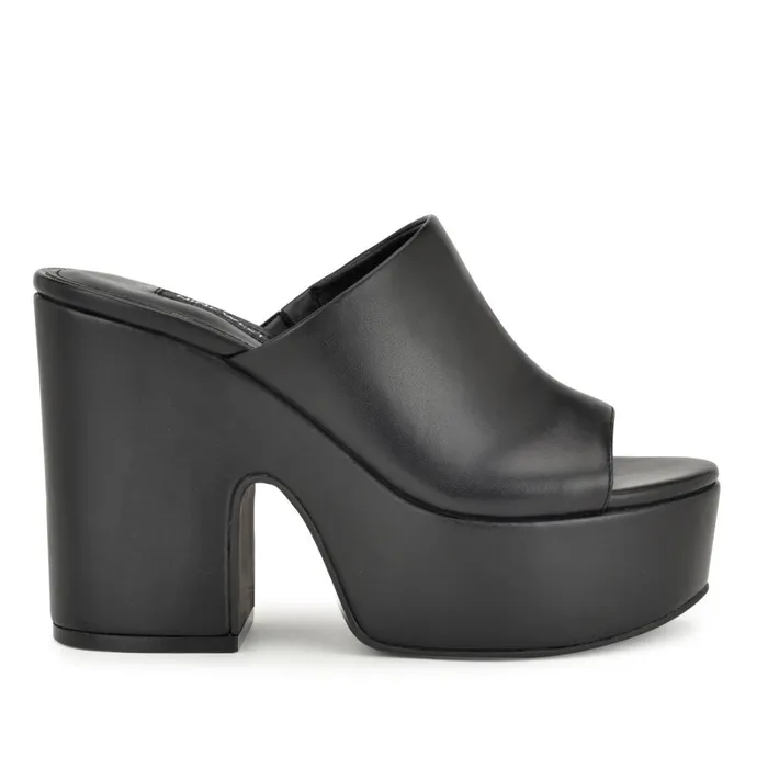 Olley Platform Slide Sandals Black Women Nine West Casual