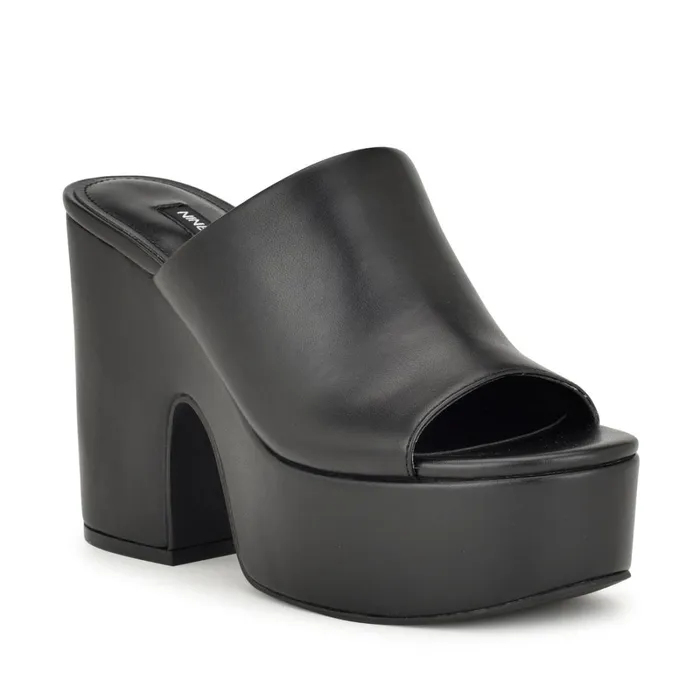 Olley Platform Slide Sandals Black Women Nine West Casual Olley Platform Slide Sandals Black Women Nine West Casual
