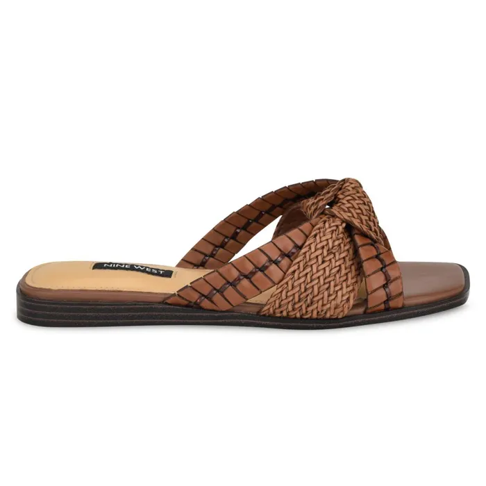 Olson Knotted Flat Slide Sandals Brown Women Nine West Flats